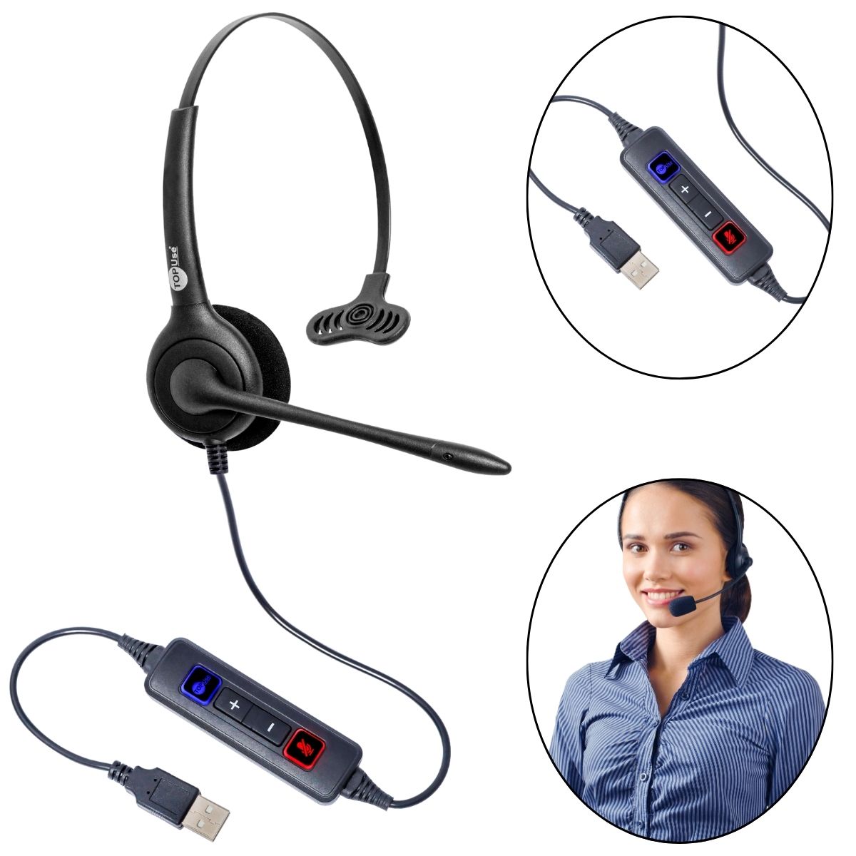 Headset Top Use FP 350 USB Premium com microfone flexível e cancelador de ruído